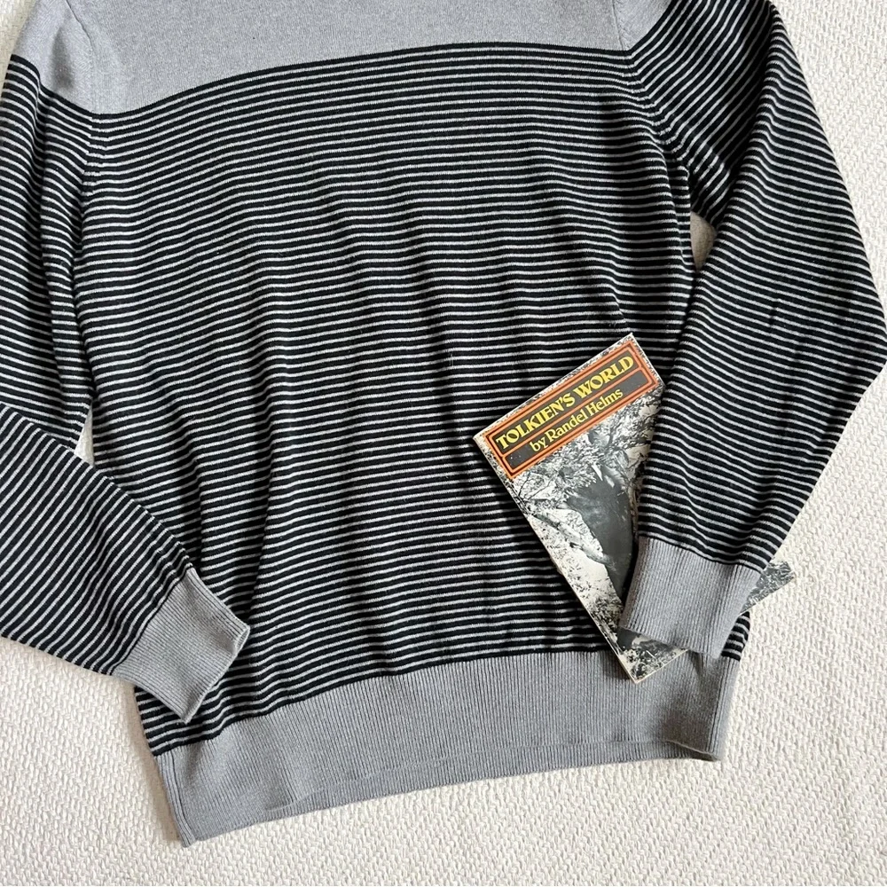 Frederick Anderson Copenhagen Grey Black Striped Cotton Knit Sweater Mens Large